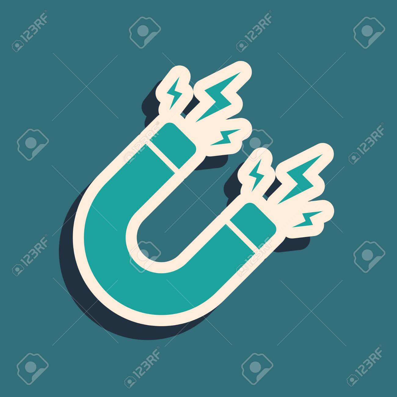 Green Magnet With Lightning Icon Isolated On Blue Background