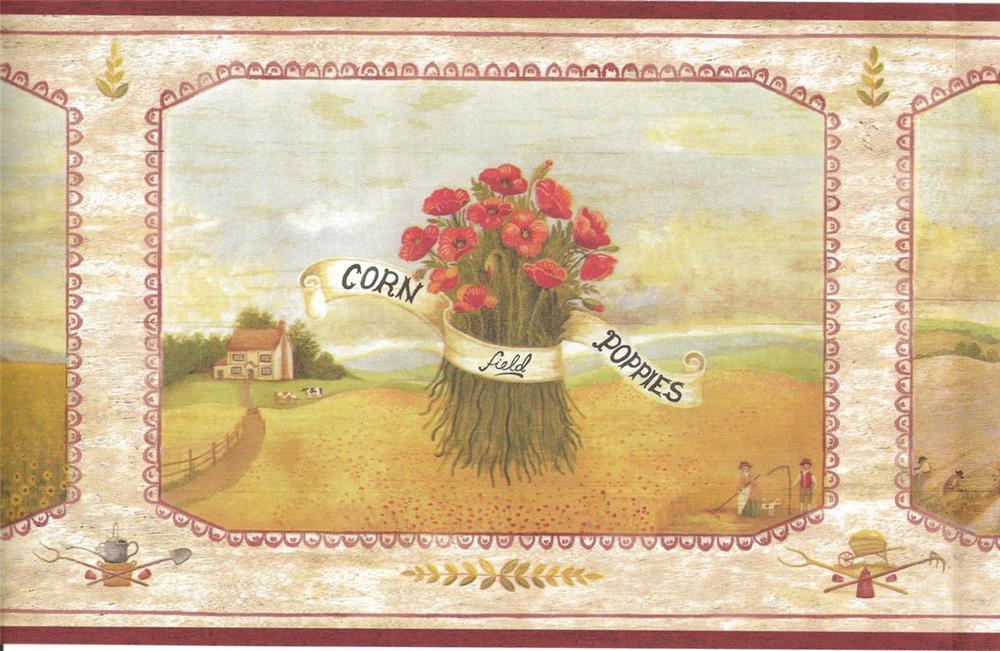 Wallpaper Border Harvest Bouquets Lavender Sunflowers And Poppies With