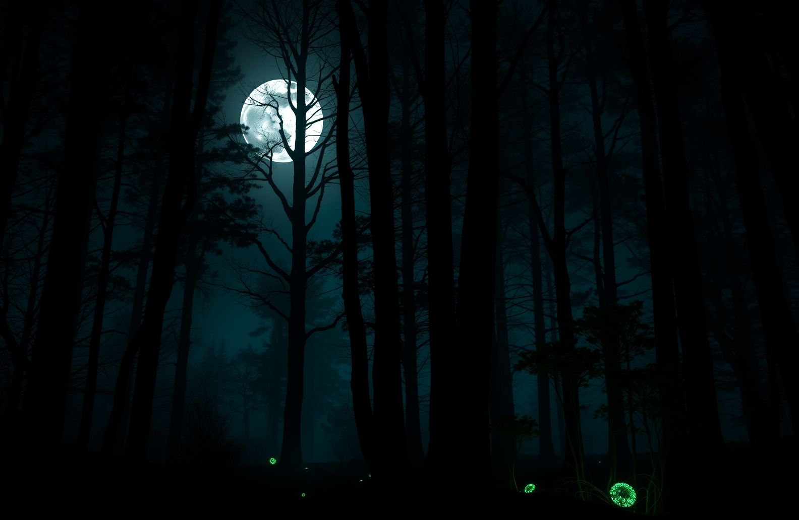 Dark Forest With Moon Wallpaper
