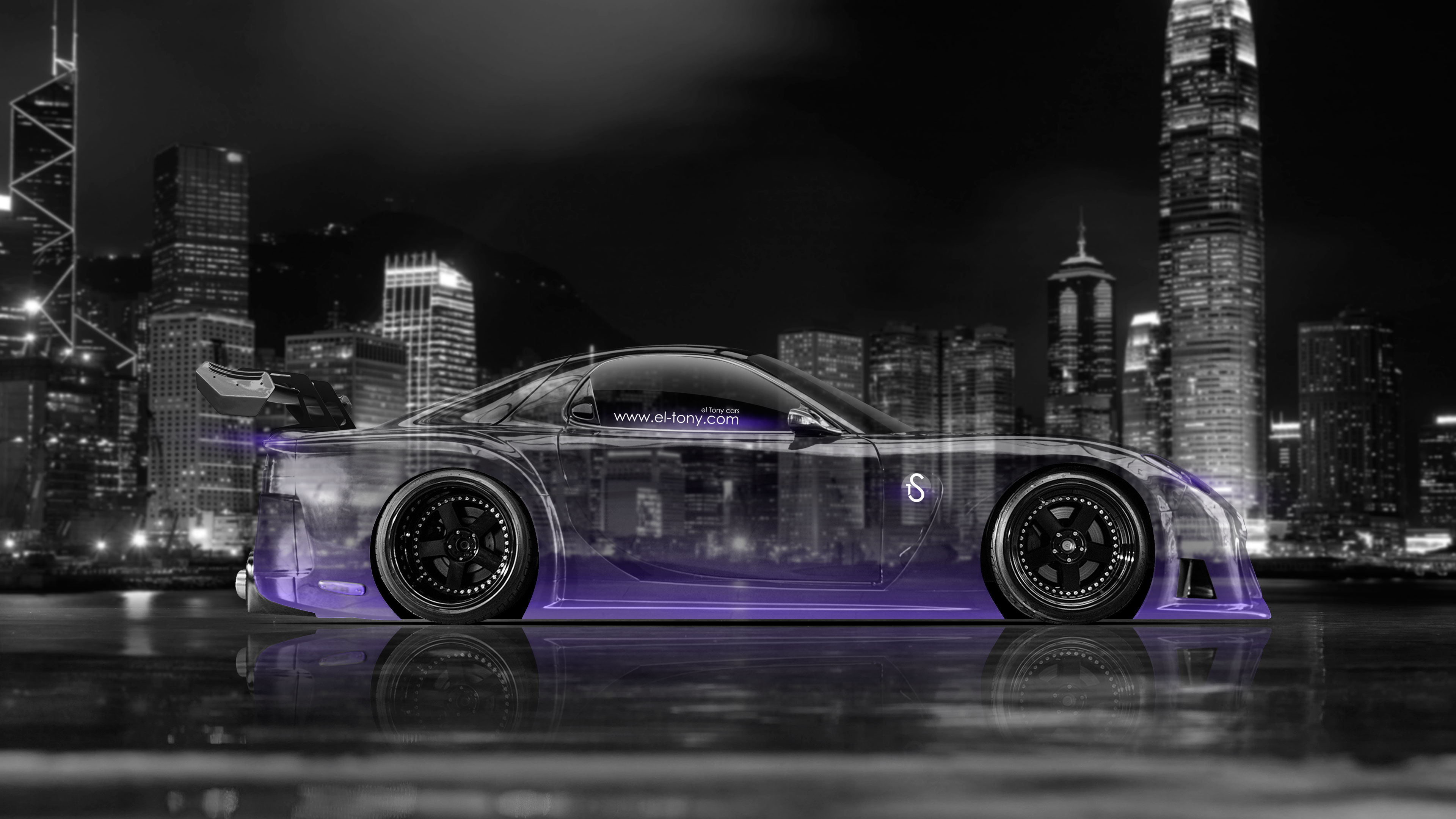Veilside Jdm Side Crystal City Car Art Violet Neon 4k Wallpaper