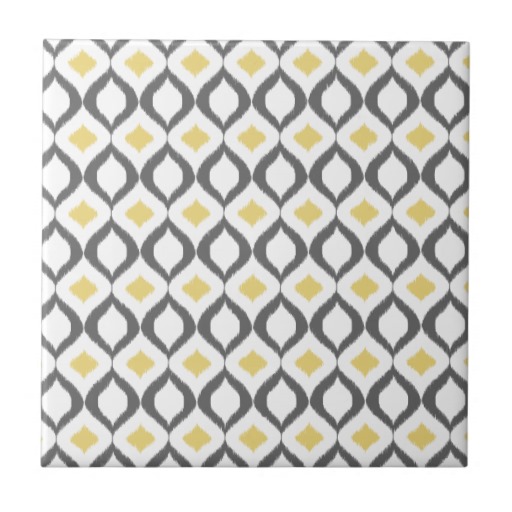 Retro Geometric Ikat Yellow Gray Pattern Tile