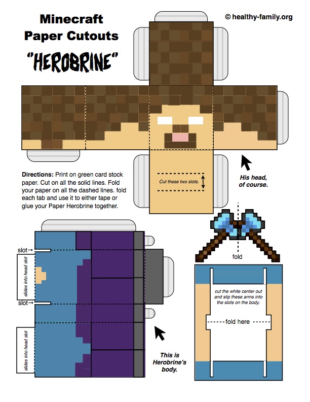 Minecraft Paper Crafts Get Herobrine Steve Enderman Creeper