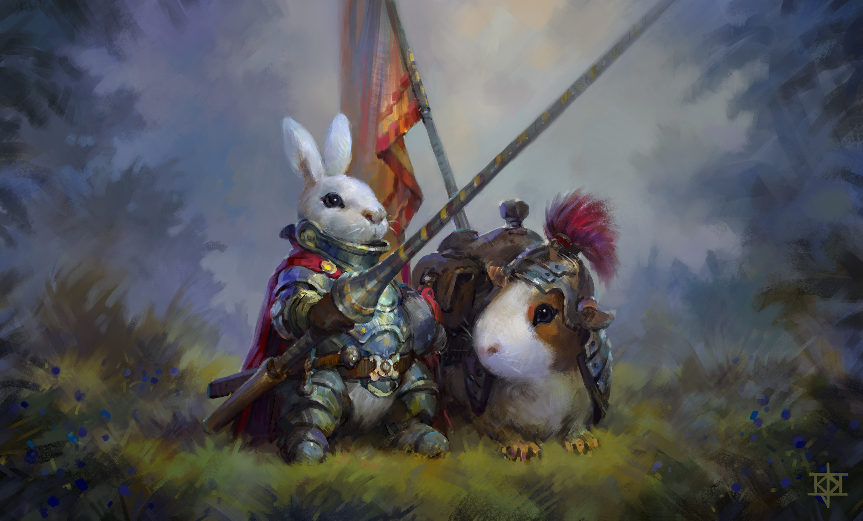 Rabbit Guinea Pig Art Knight Wallpaper Painting