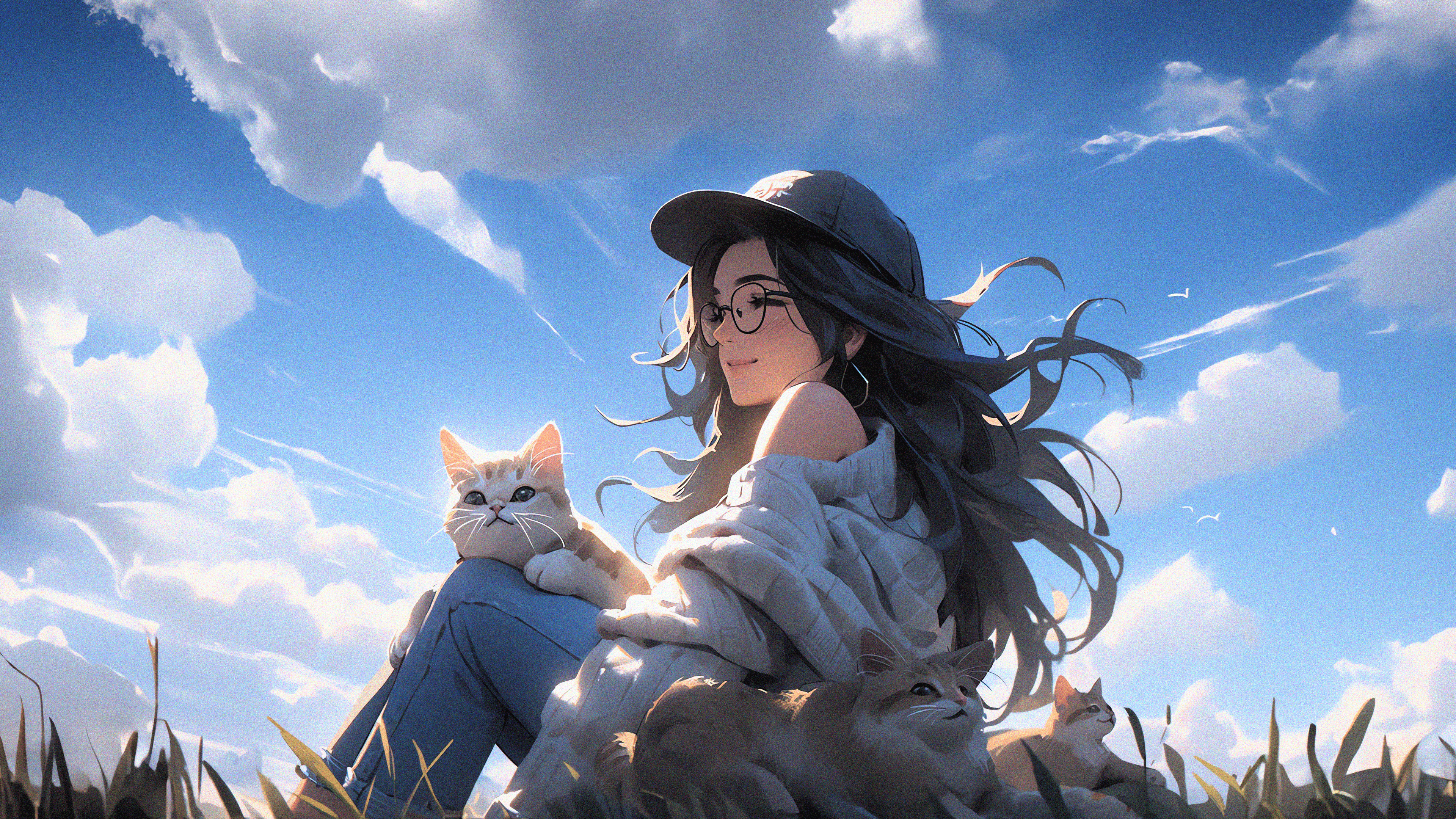 PC Wallpaper 4K Anime Serenity A Chill Vibe with Feline Companions