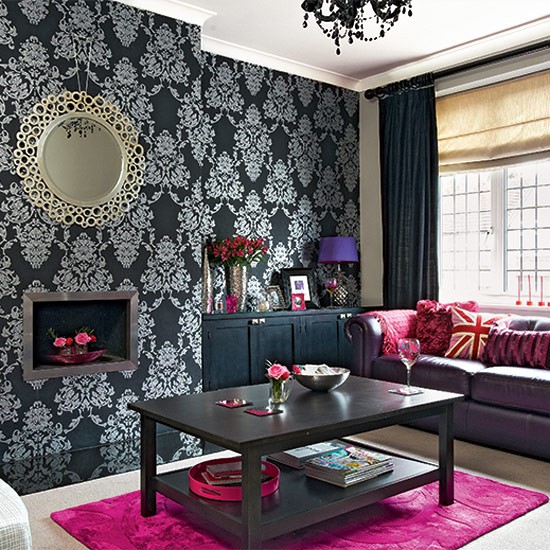 Dramatic damask wallpaper in black and silver Modern wallpaper ideas