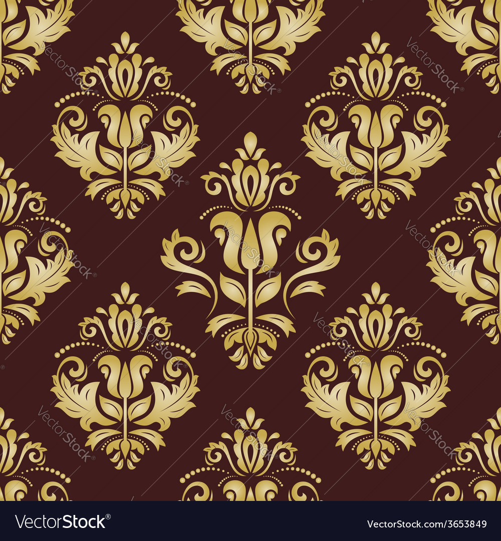 Damask Seamless Golden Pattern Orient Background Vector Image
