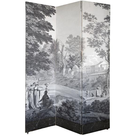 19thc Zuber Grisaille Wallpaper Screen Chinoiserie