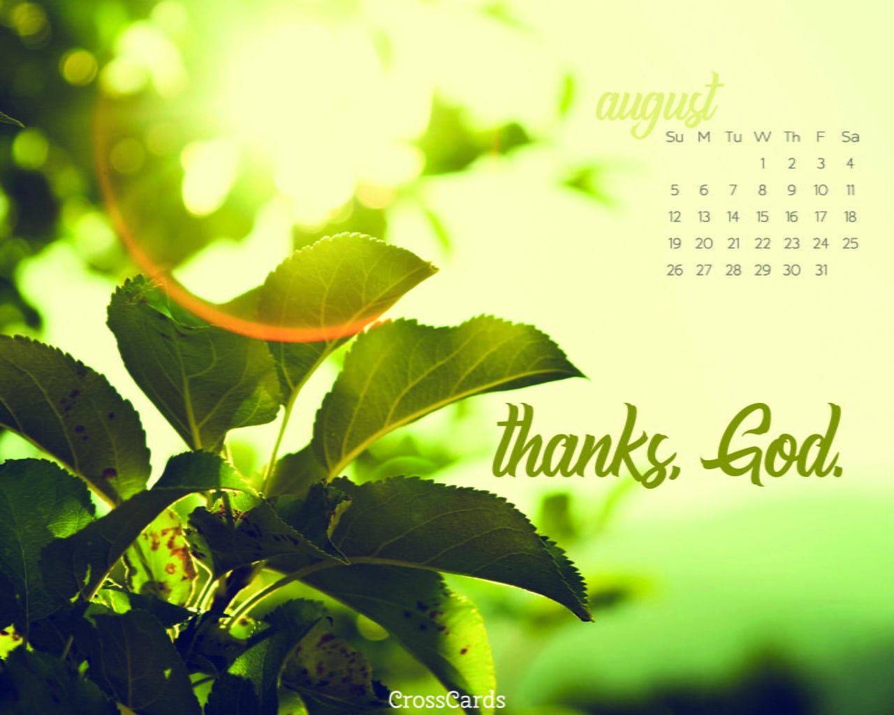 August Thanks God Desktop Calendar Wallpaper