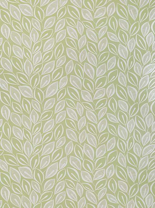 Miss Print leaves design wallpaper in absinthe with white colourway