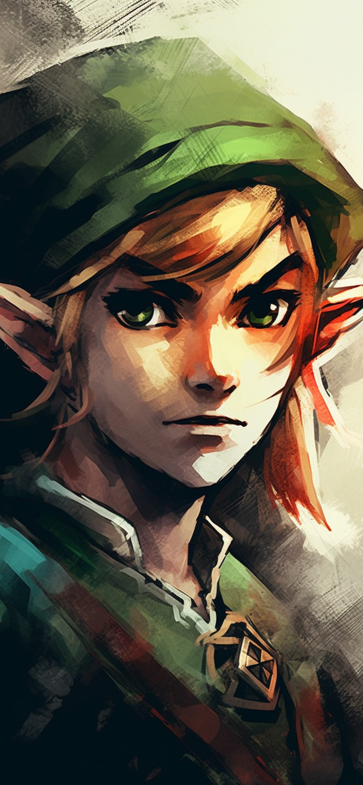 Close-up portrait of Link, the protagonist of the Legend of Zelda series, with a determined expression. He wears his iconic green tunic and hat
