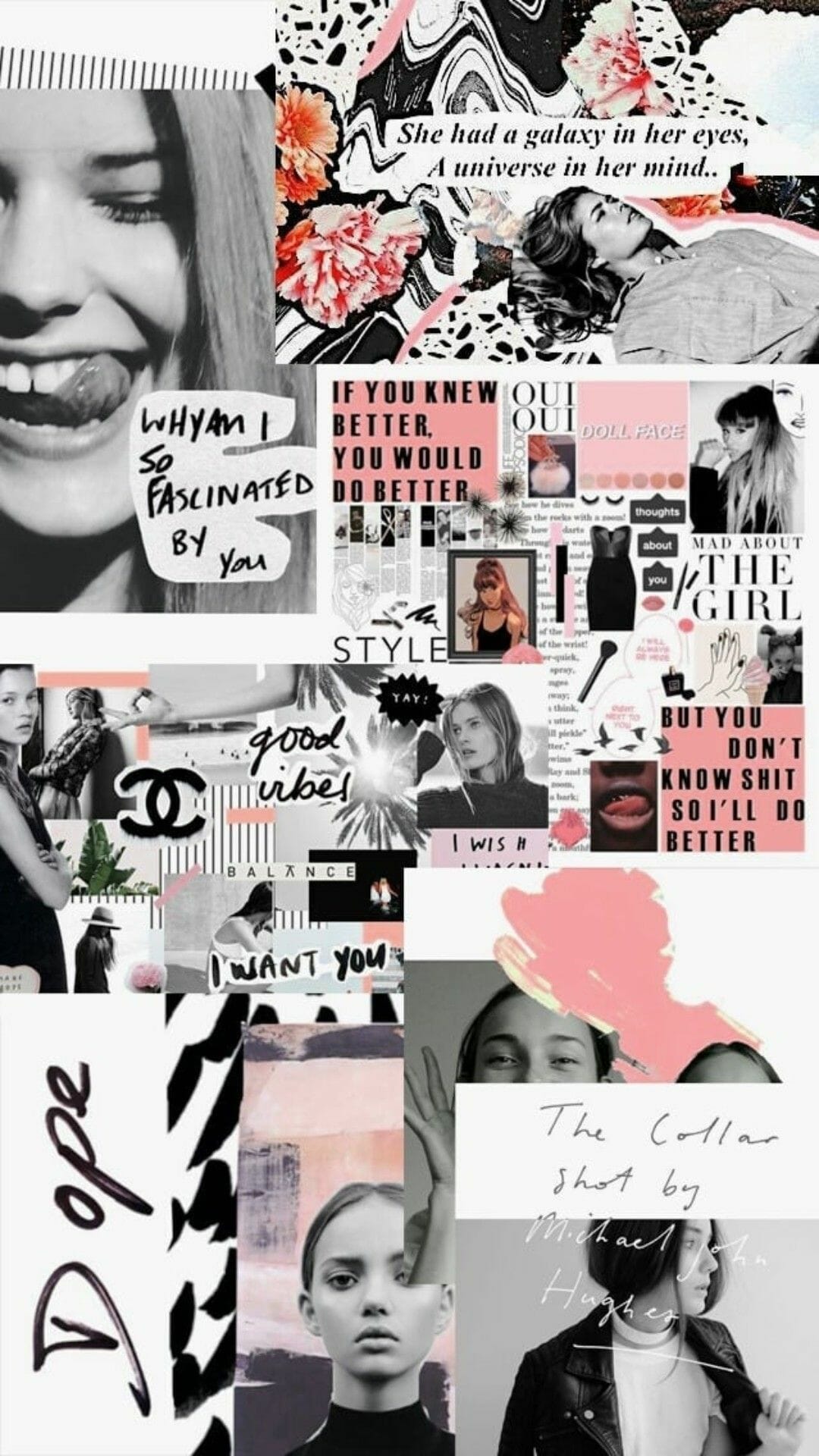 Black White Pink Aesthetic Mood Board Background