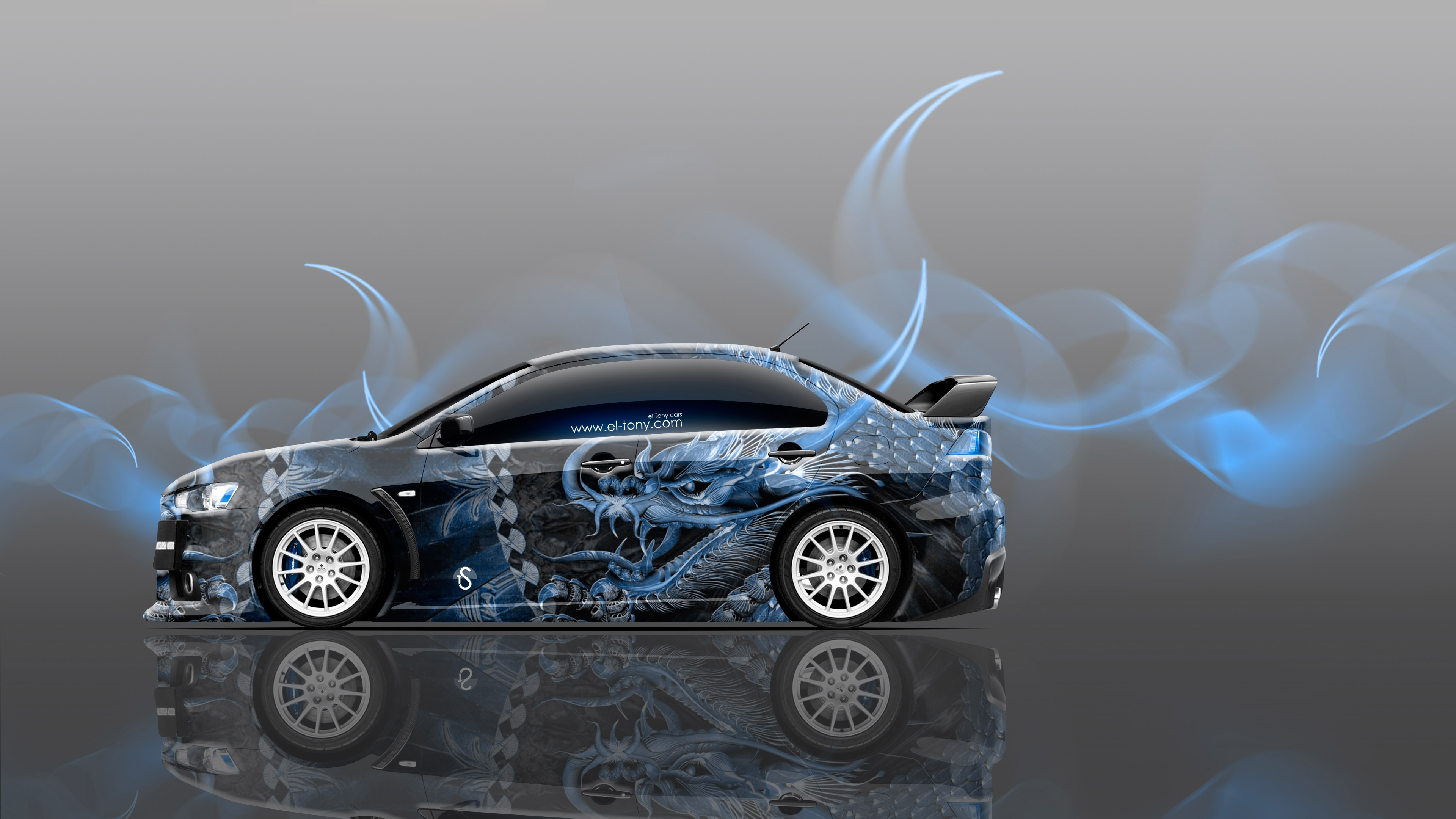 Evolution X Jdm Side Dragon Aerography Car Blue Neon Effects 4k