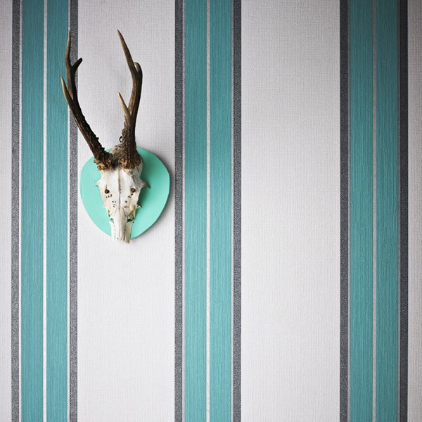 Harlow Teal Striped Wallpaper Blue Stripes Wall Coverings By Graham