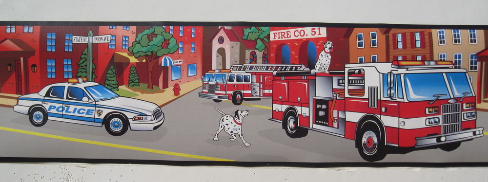 Fire Engines Police Cars Dalmation Dogs Trucks Wallpaper Border