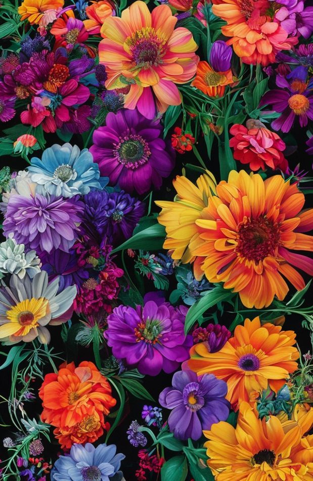 Flowers On Black Background Wallpaper