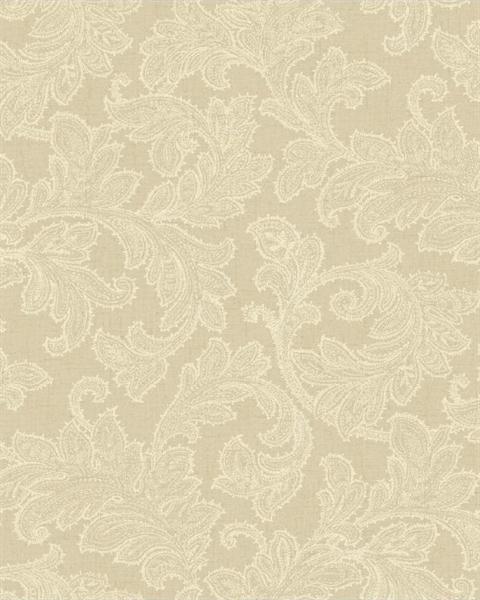 Tan Merletto Traditional Scroll Wallpaper Totalwallcovering