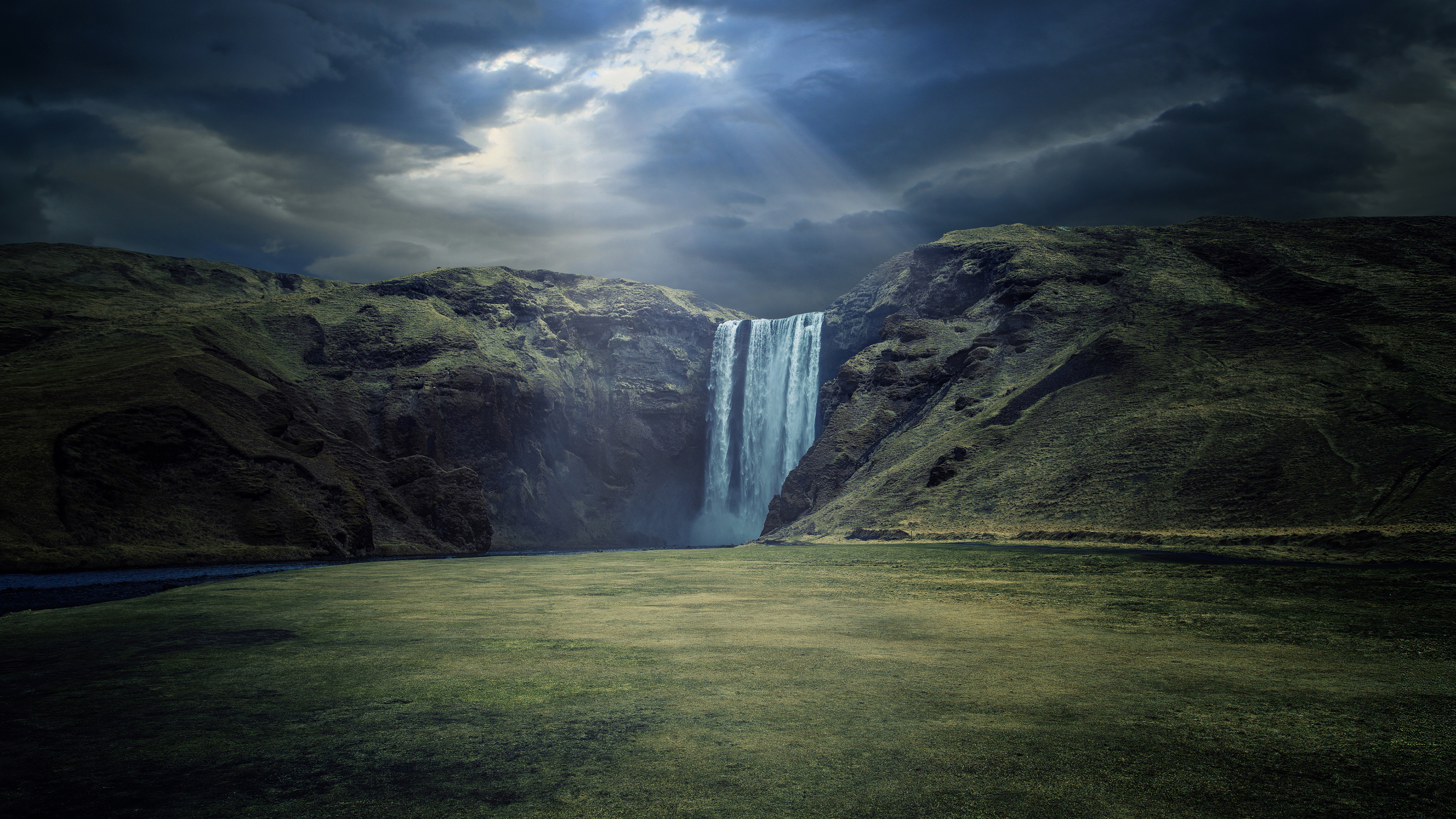 Iceland Waterfall Cloud and Sunbeam 4k Ultra HD Wallpaper 3840x2160