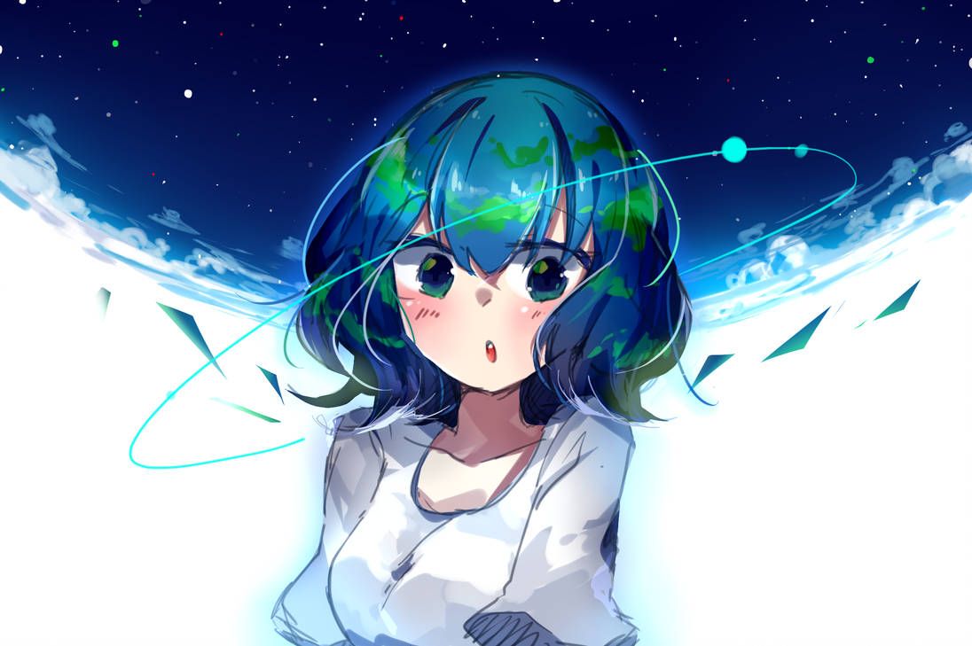 Anime-style humanoid earth with white cape and earth shirt on Craiyon