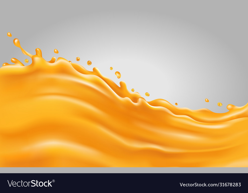 Orange Juice Splash Wave On A Gray Background Vector Image