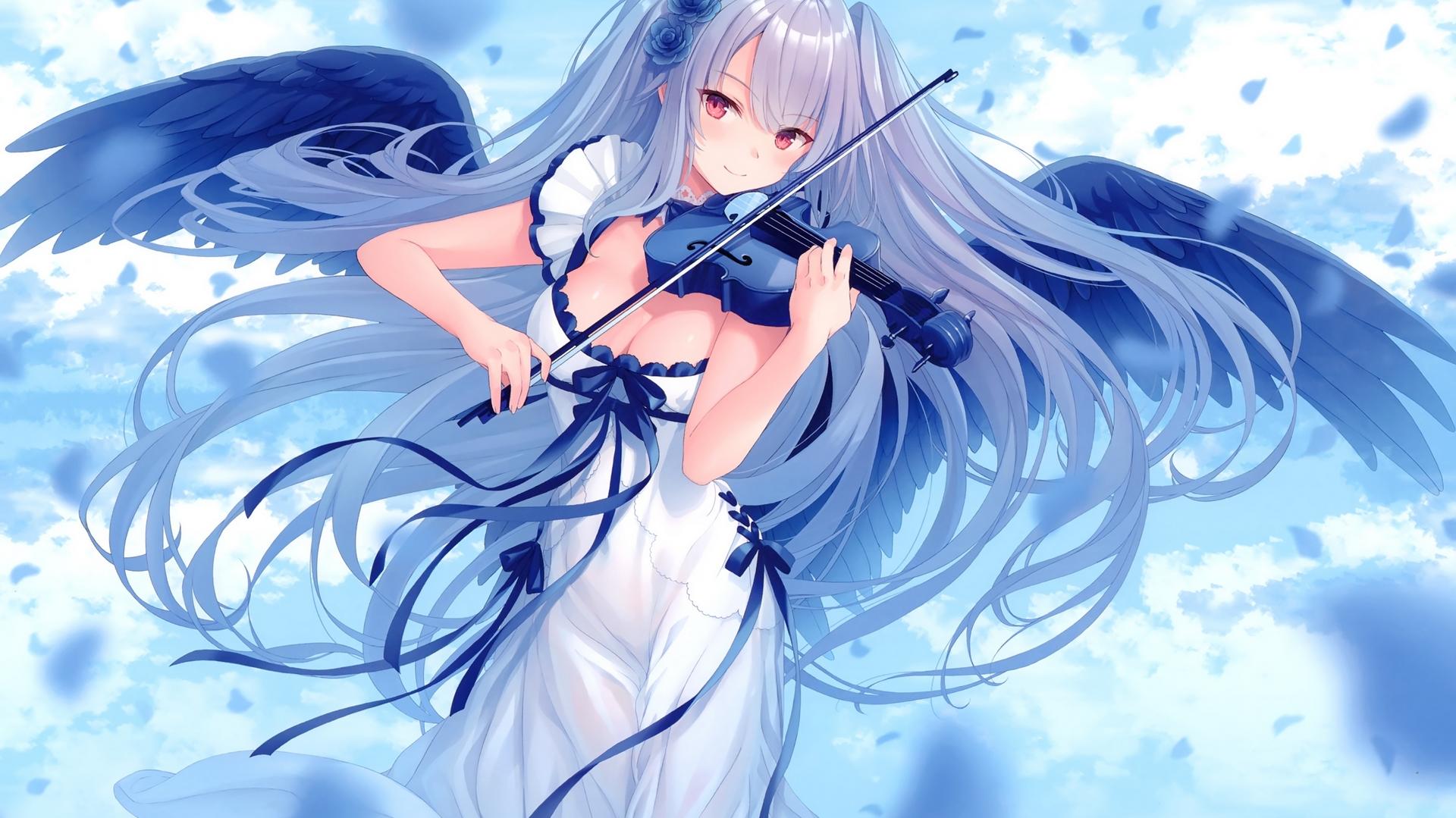Wallpaper Id Violin Wings Girl Anime Angel Manga