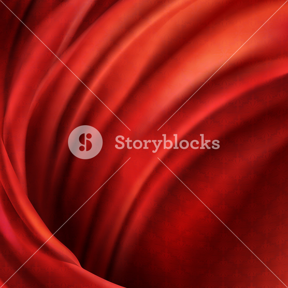 Vector 3d Realistic Red Fabric Background Flowing Satin Cloth