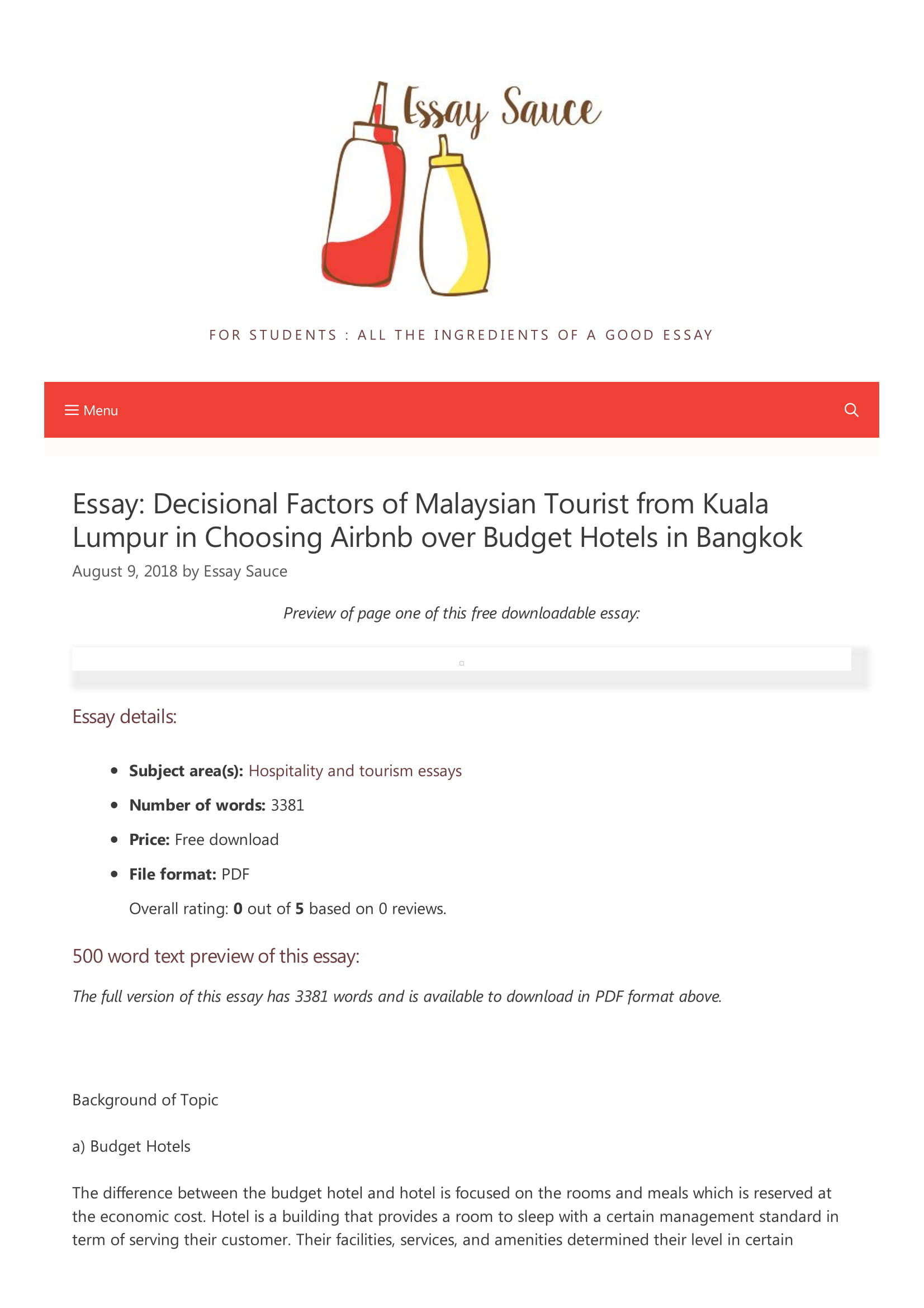 Decisional Factors Of Malaysian Tourist From Kuala Lumpur In