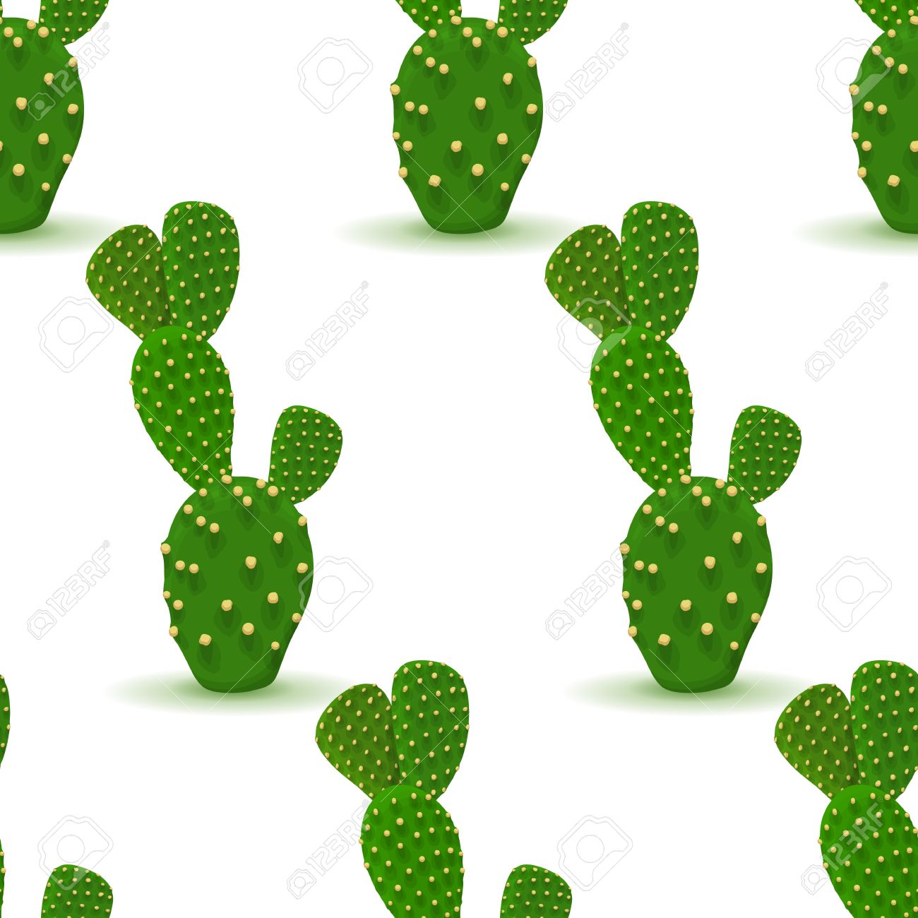 Prickly Pear Seamless Pattern Opuntia Cactus Vector Background