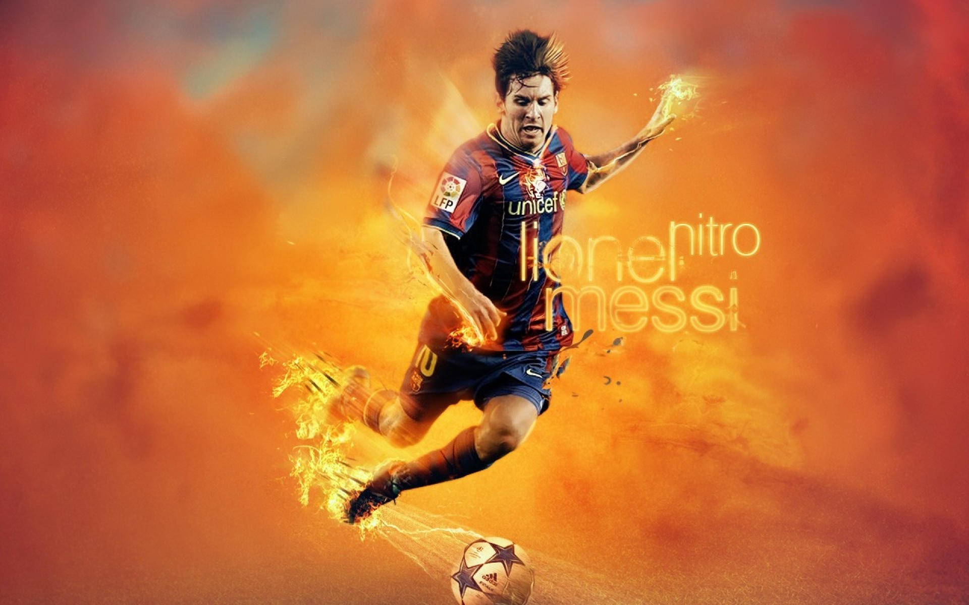 Lionel Messi in action, a dynamic wallpaper showcasing his skills and the energy of football