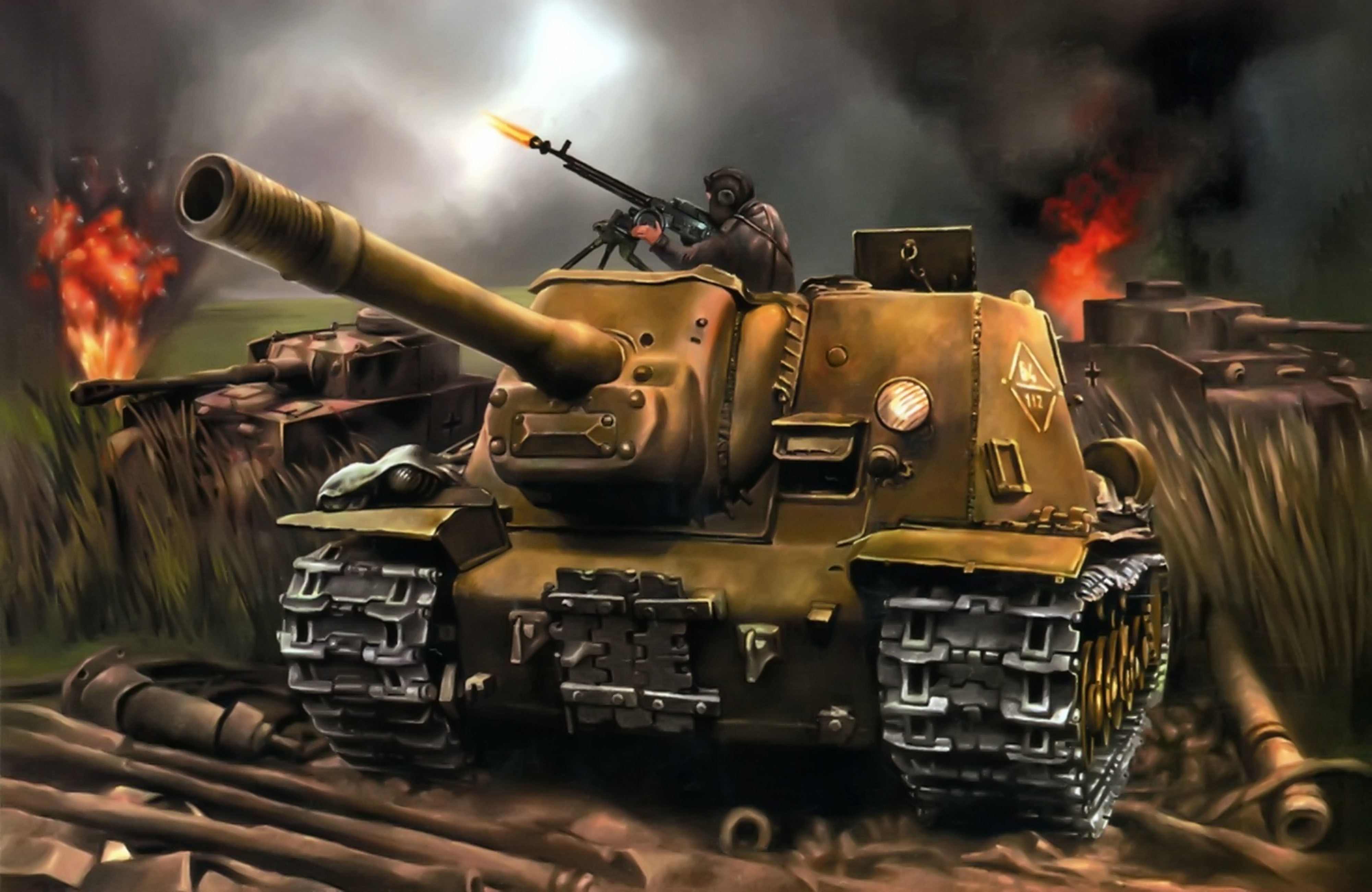 World Of Tanks Painting Art Spg Isu Tank Military Battle