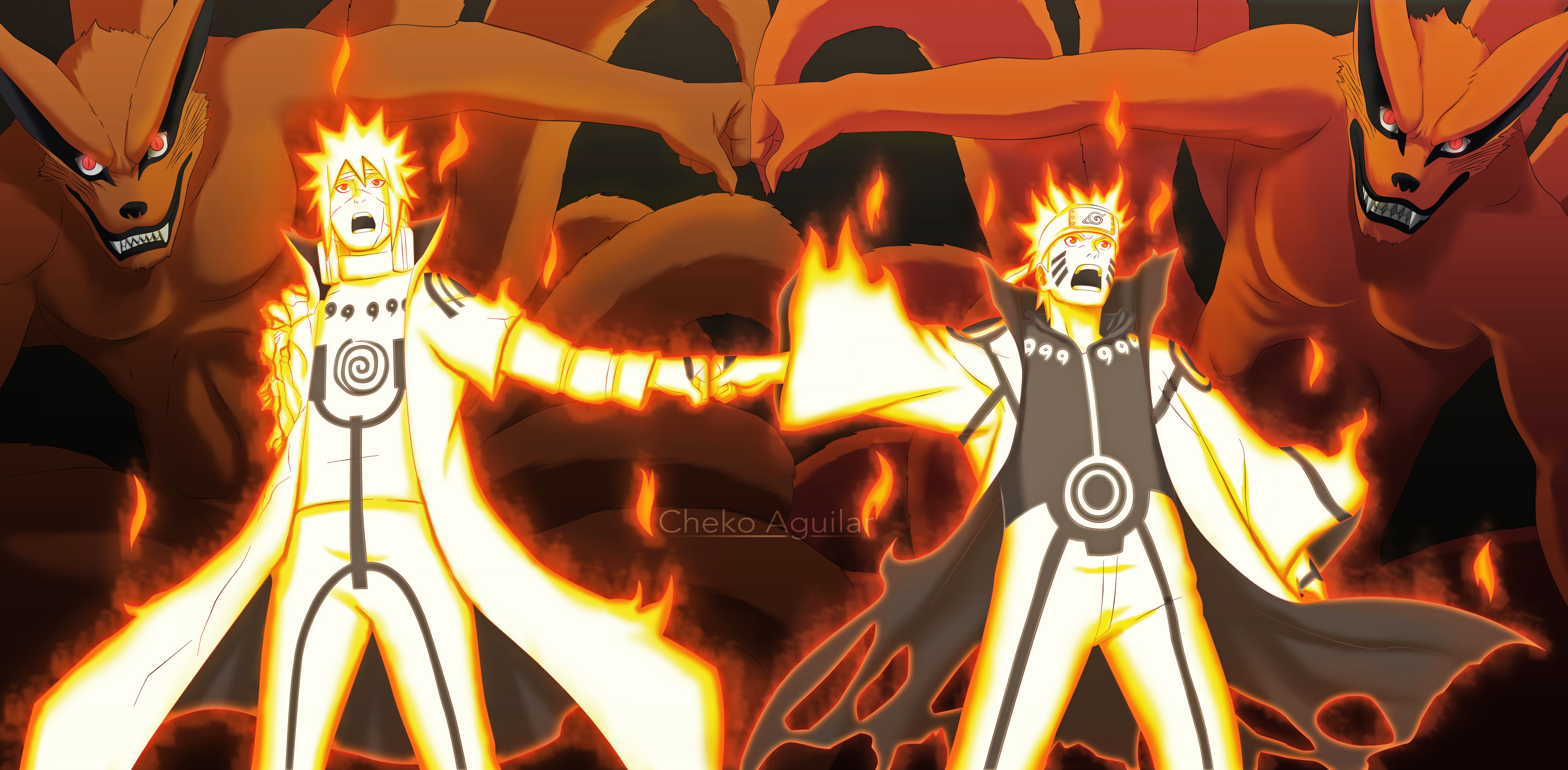 Minato Namikaze Naruto Uzumaki Kurama HD Wallpaper