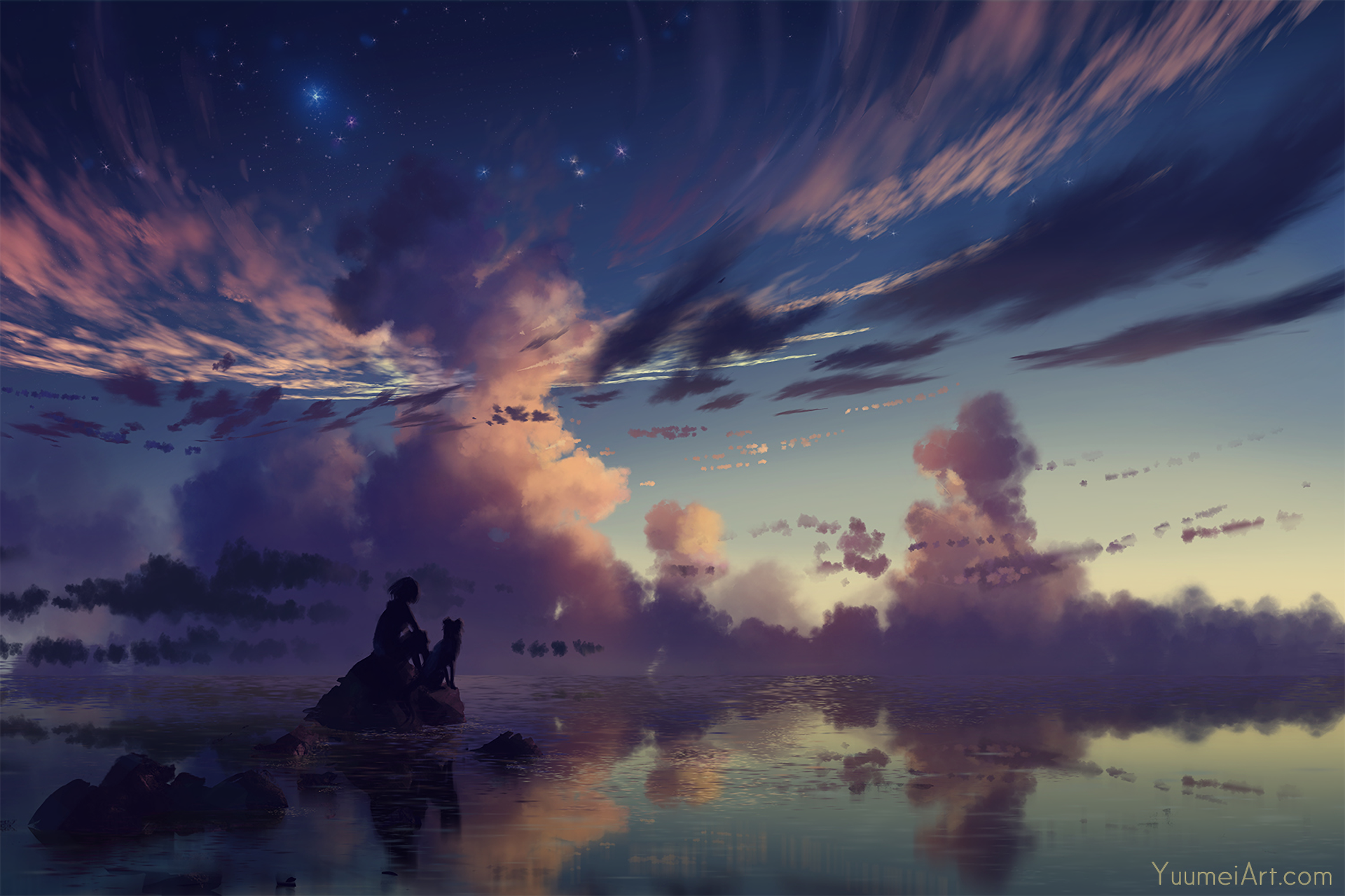 Starry Sunset Serenity Wallpaper