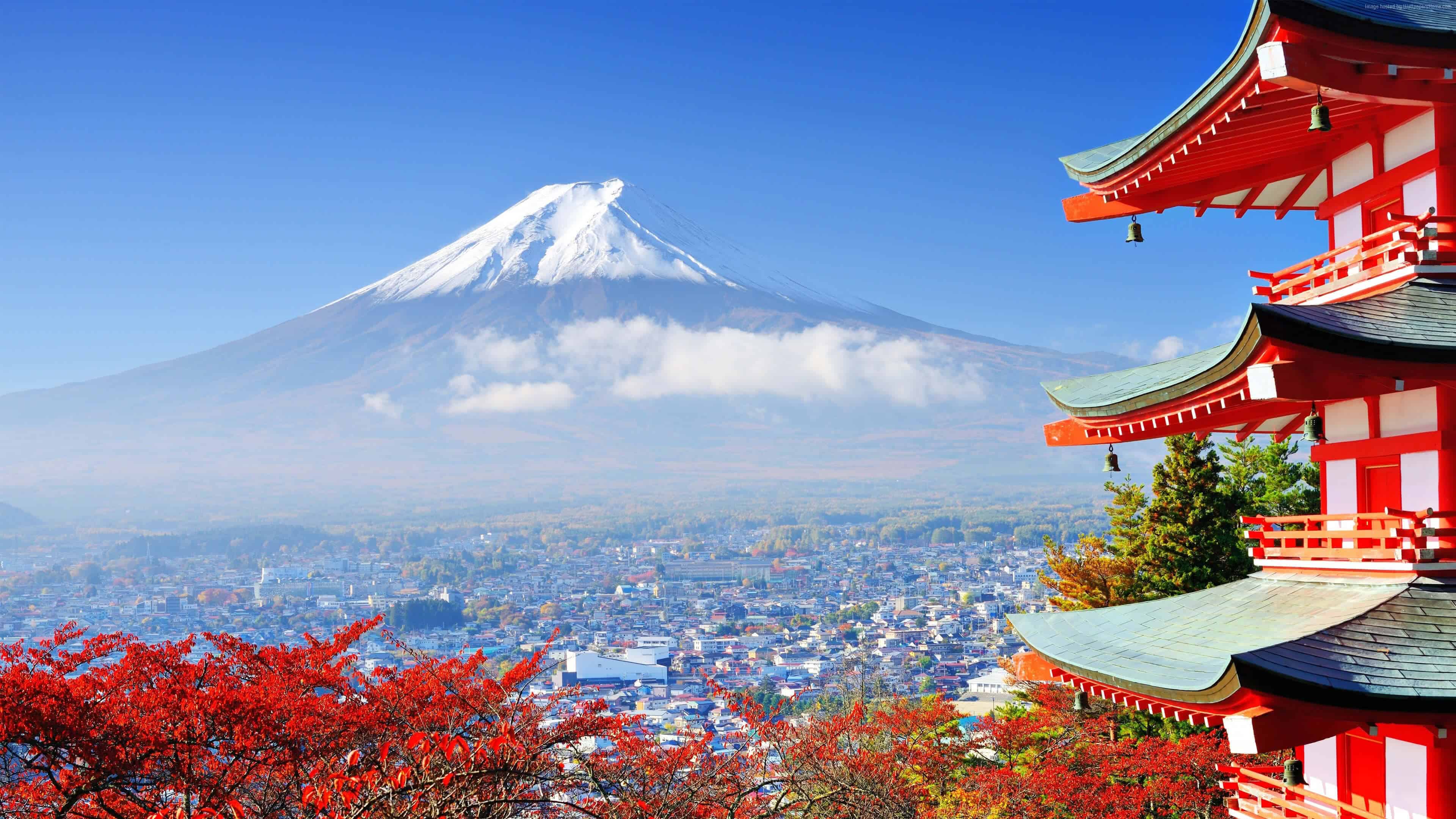 Of Mount Fuji From A Red Pagoda Tokyo UHD 4k Wallpaper