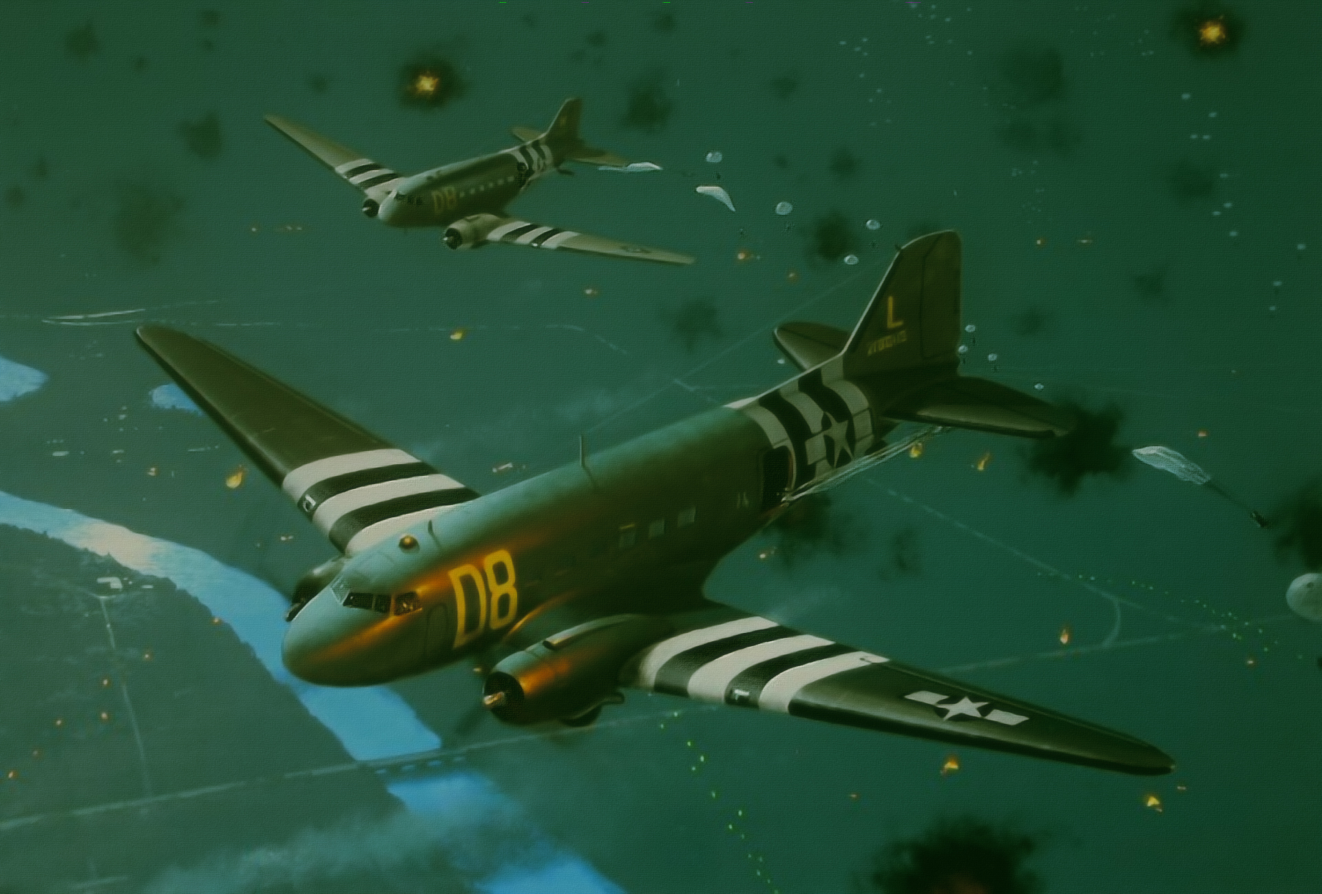 Wallpaper C Airborne Ww2 D Day War Art Painting Drawing