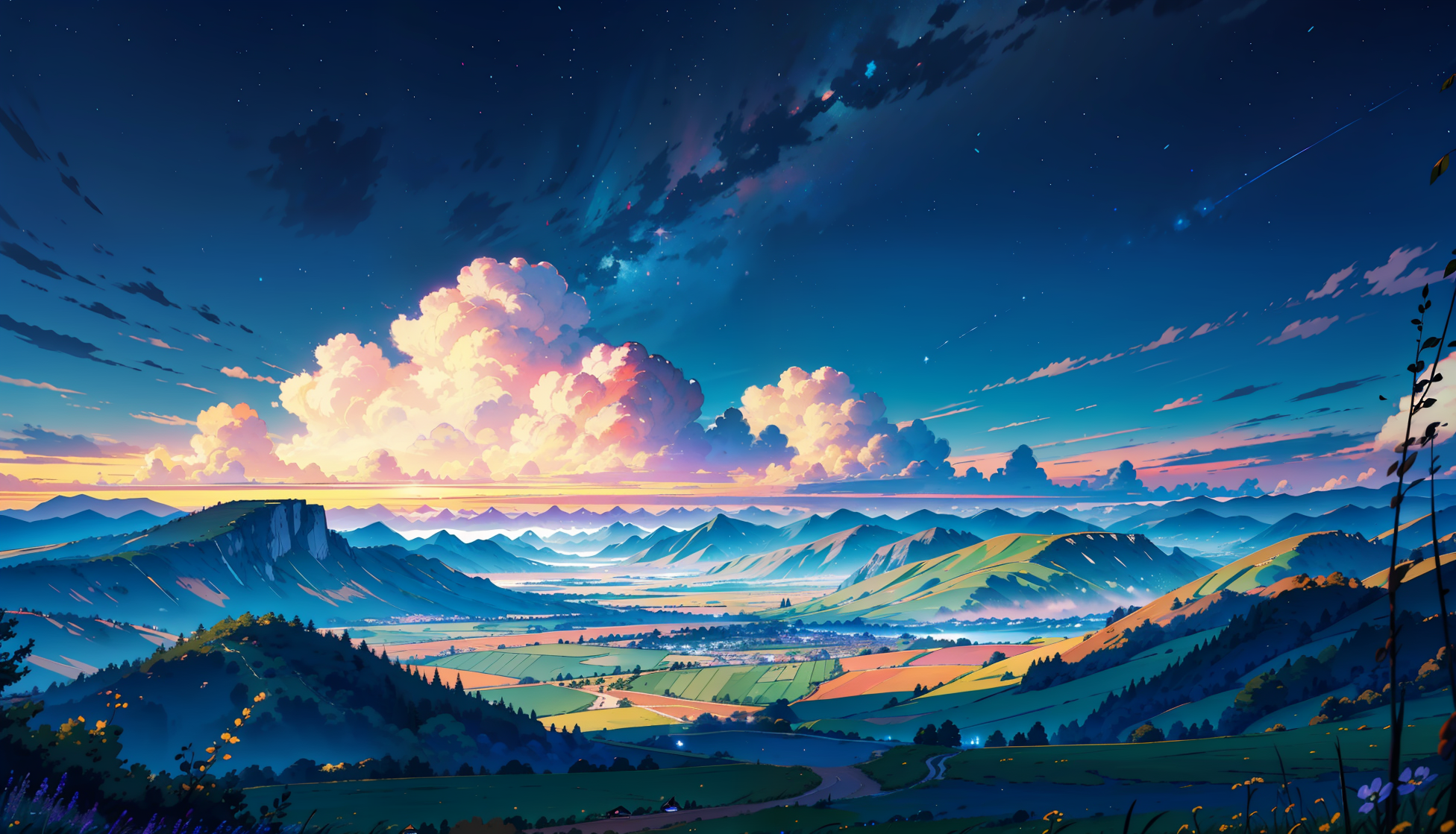 Aesthetic Forest Lake & Mountain Anime Background Wallpapers