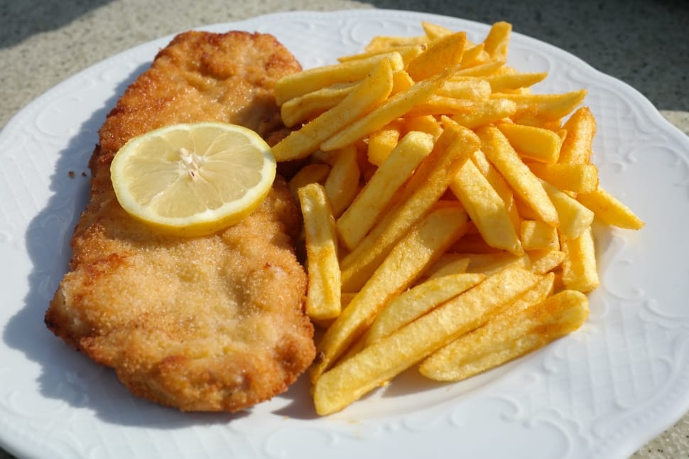 Fries Fish Fillet And Lime Dish Image