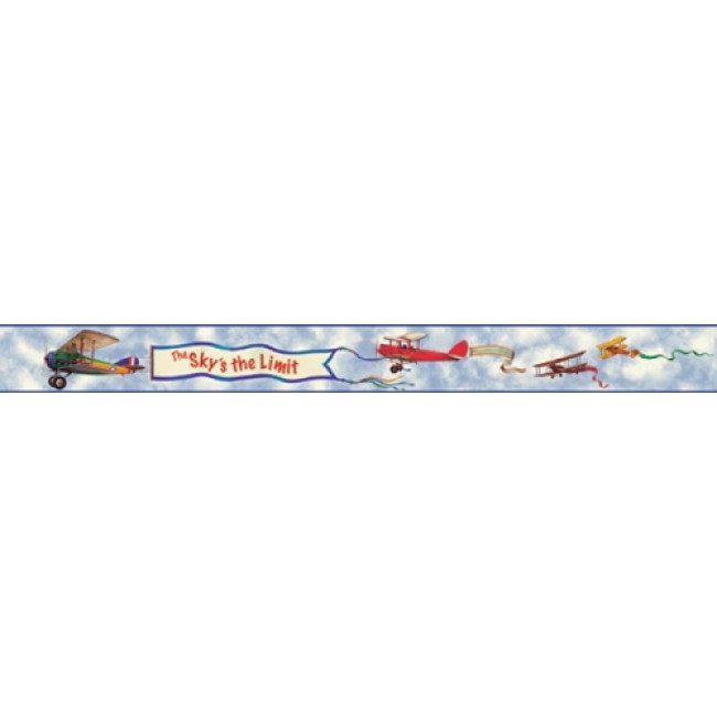 SKYS THE LIMIT VINTAGE AIRPLANE MURAL BORDER   All 4 Walls Wallpaper