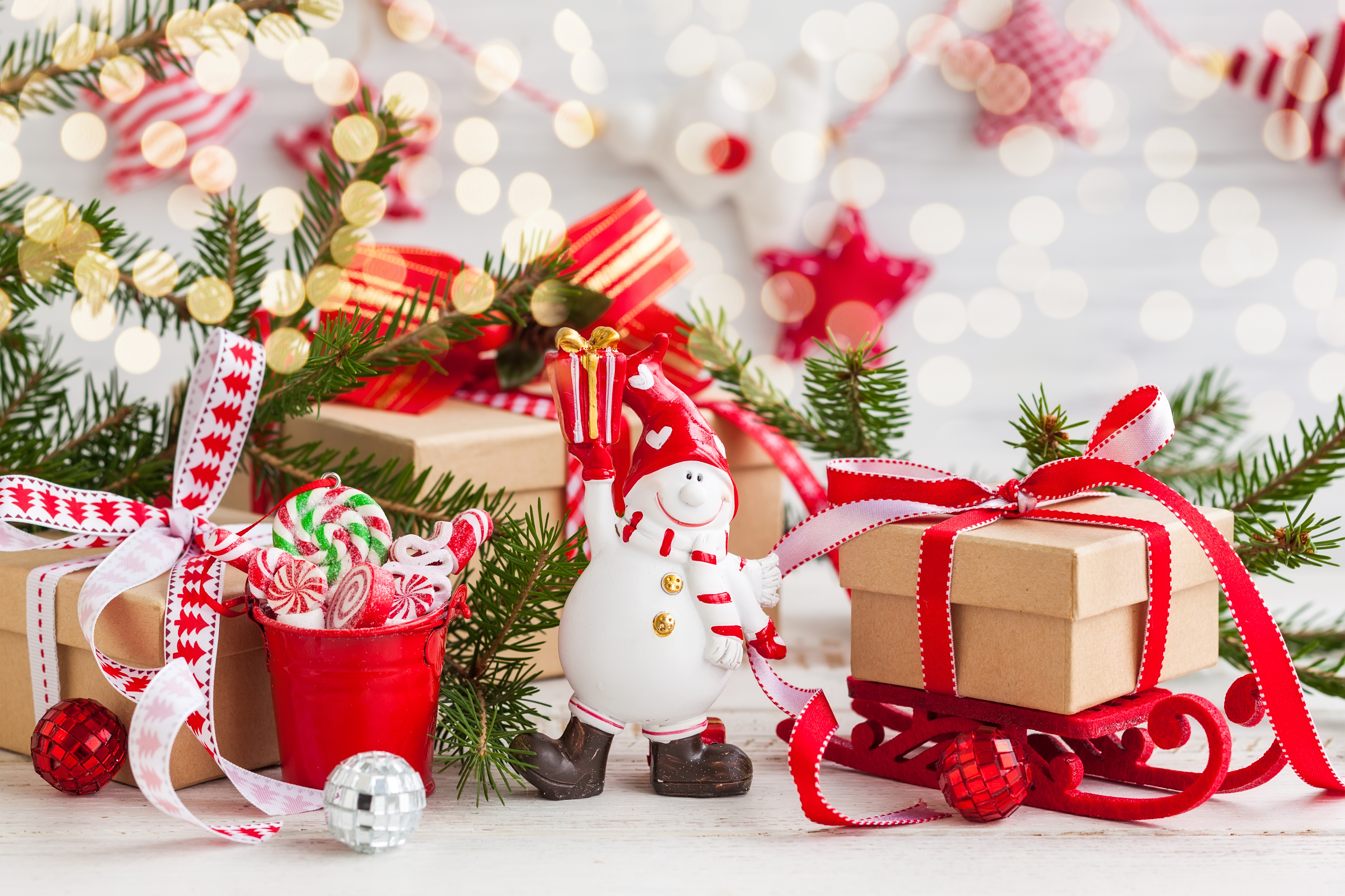 Beautiful Christmas Background With Gifts And Snowman Gallery