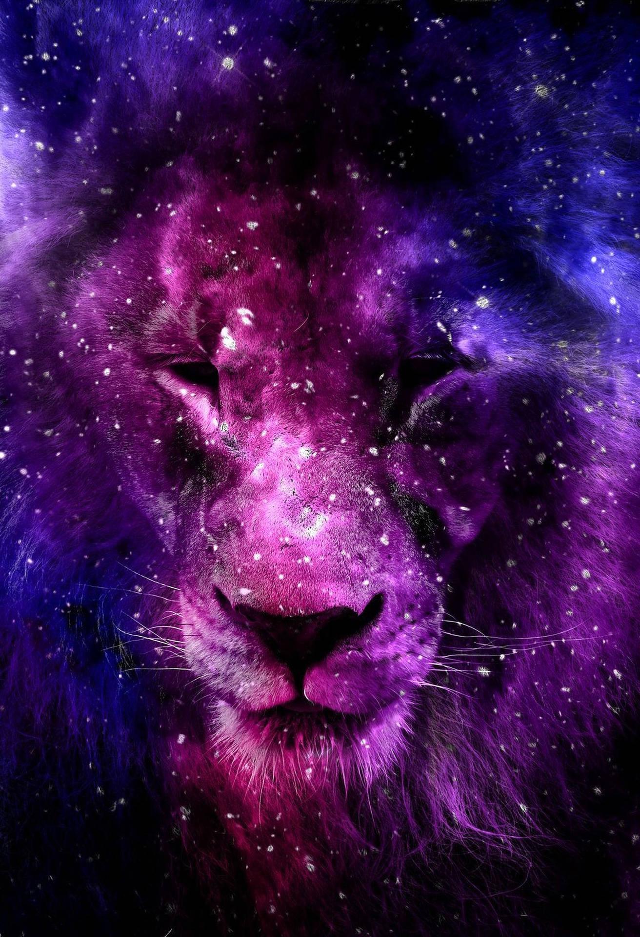 Download Majestic Galaxy Lion in Pink and Purple Gradient