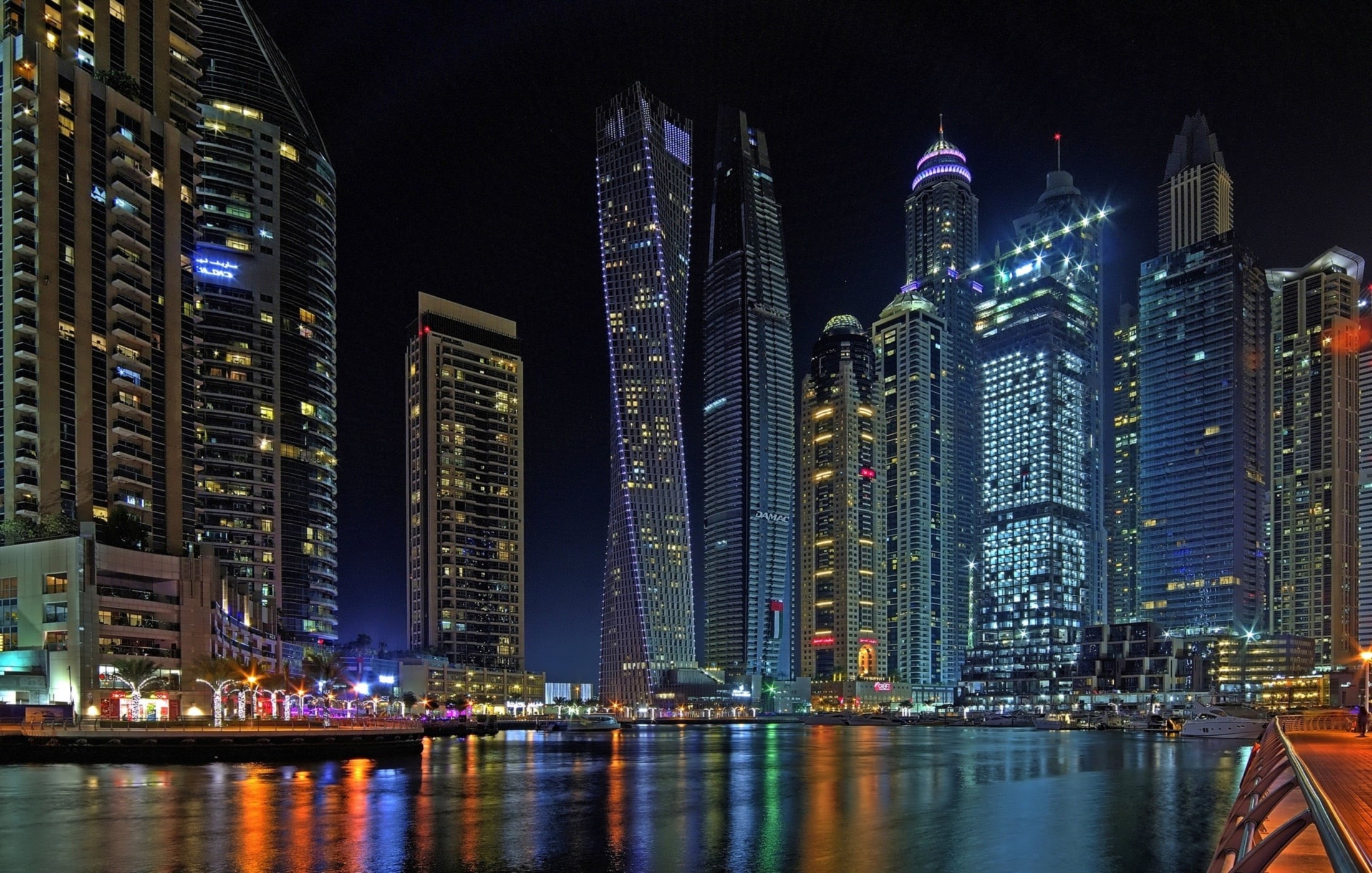 Night City Dubai Marina Bay 1080p Uae Skyscrapers HD Wallpaper