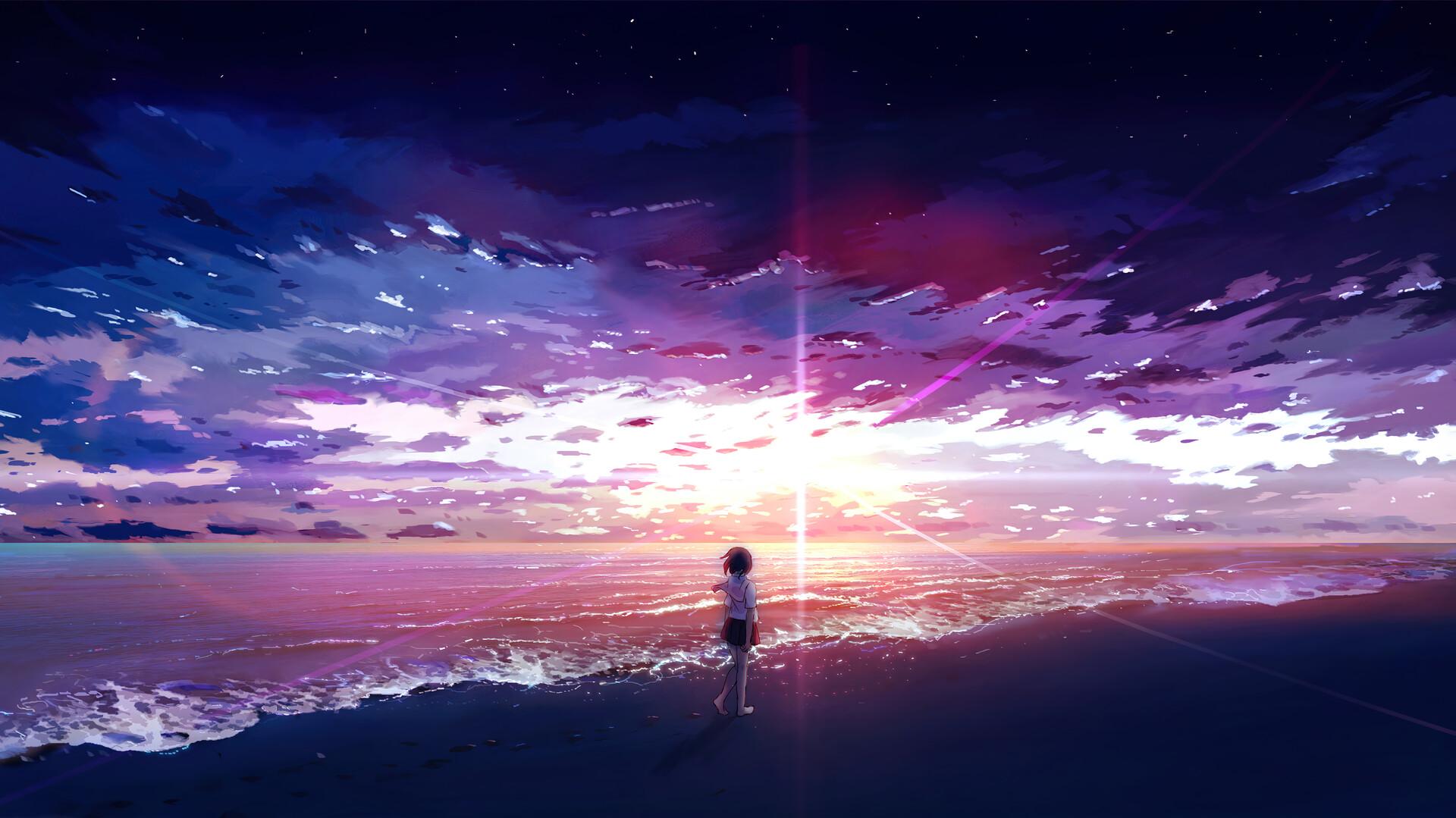 Beach Waves Sunrise Anime 4K Wallpaper iPhone HD Phone 4810f