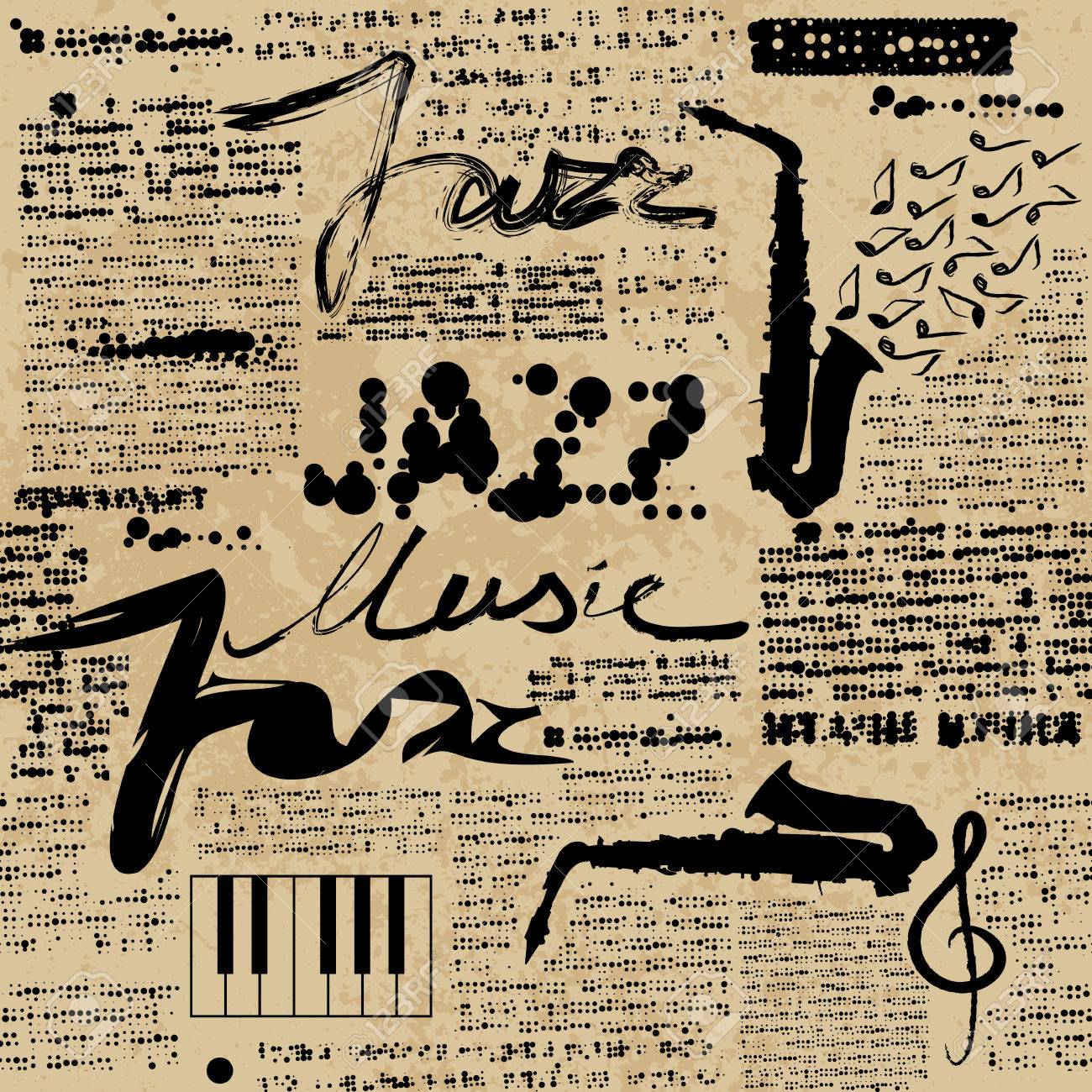 Seamless Background Pattern Music Jazz Newspaper Text Is