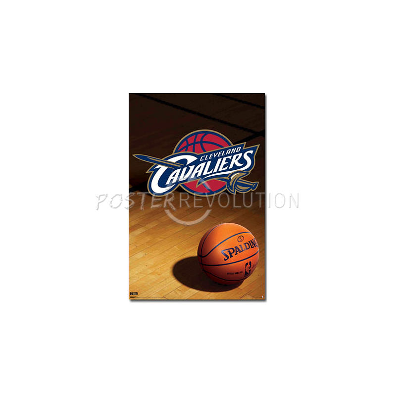 logo for the Cleveland Cavaliers Below the logo is a basketball on a