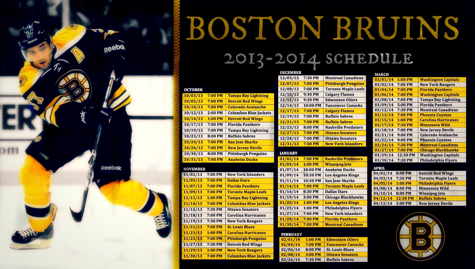 Boston Bruins Schedule Printable Nhl Announces Schedule For Bruins