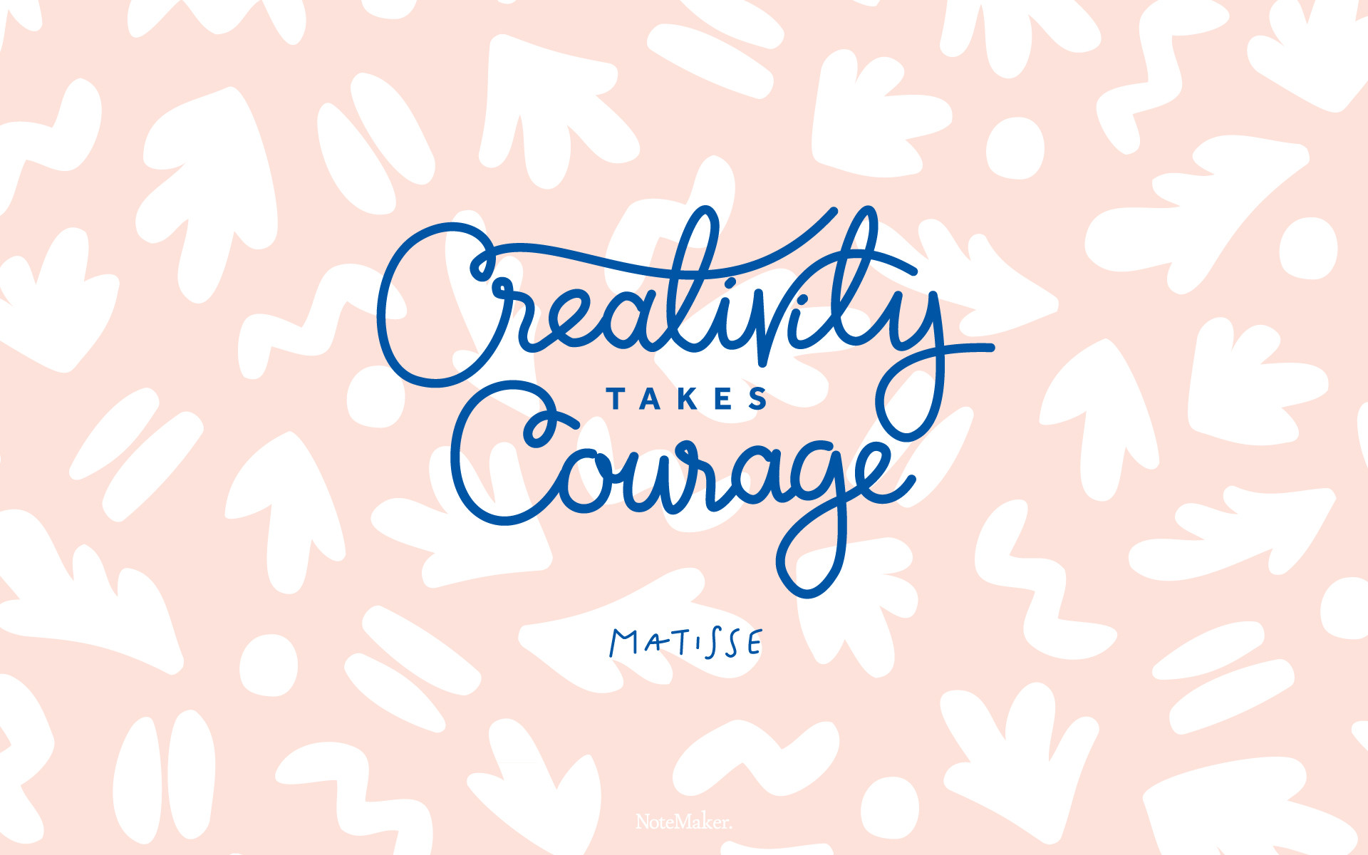 A pink background with white abstract shapes and the quote 