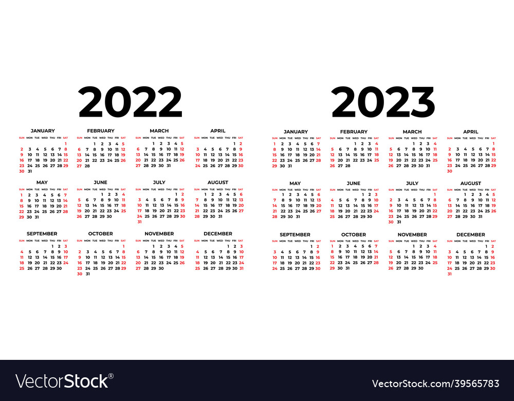 Calendar for 2022 and 2023 on white background Vector Image 1000x780