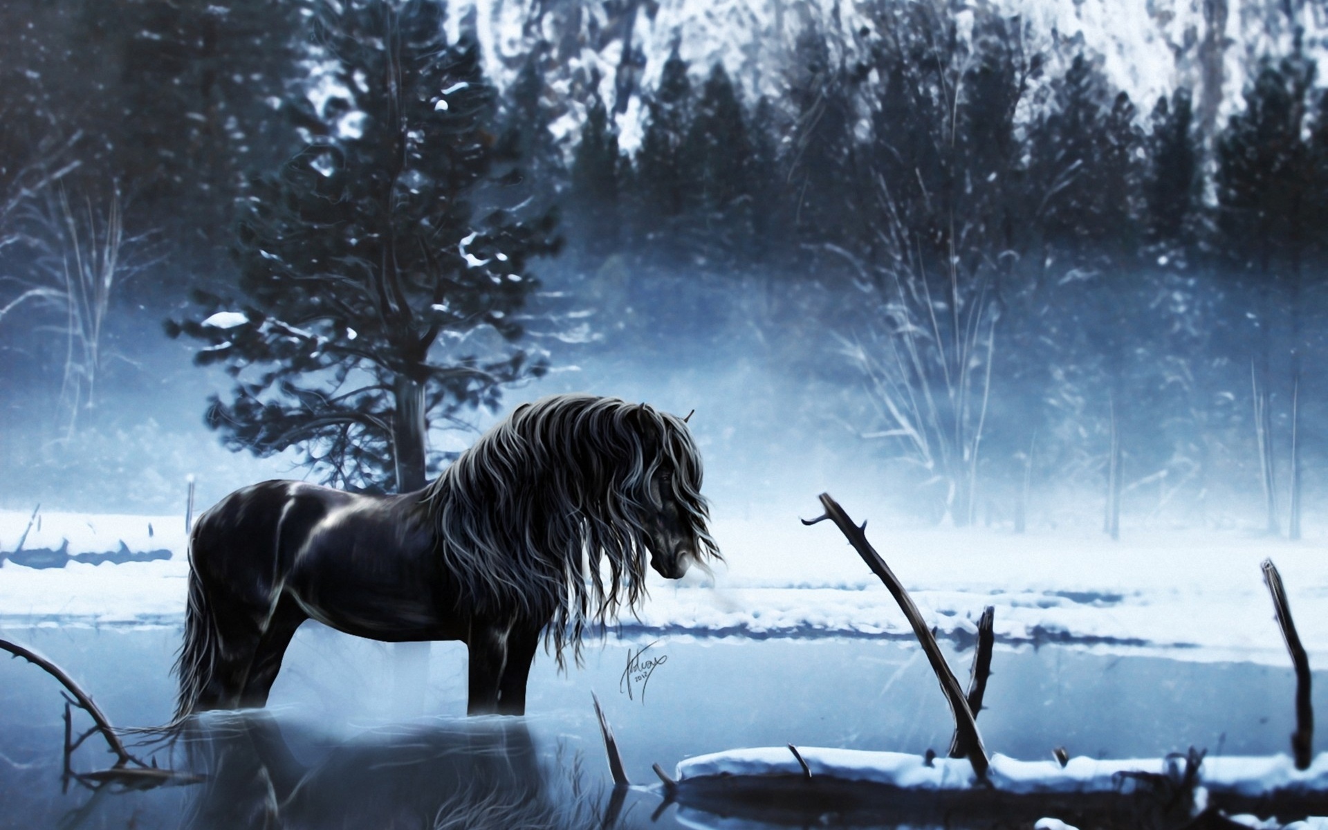 Horses Fantasy Art Winter Wallpaper