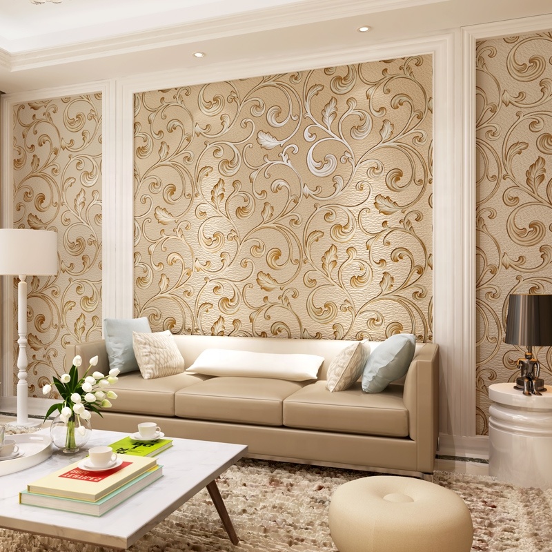 Modern 3d Luxury Wallpaper Stripes Deerskin Bedroom Emboss Floral