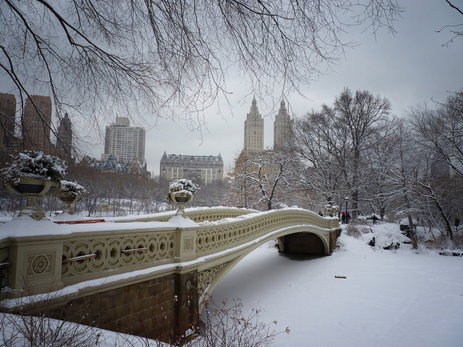Bow Bridge In The Winter Covered Snow Central Ny Through