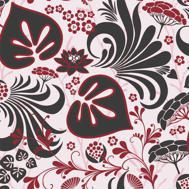 Red Modern Floral Motif Wallpaper By Brewster