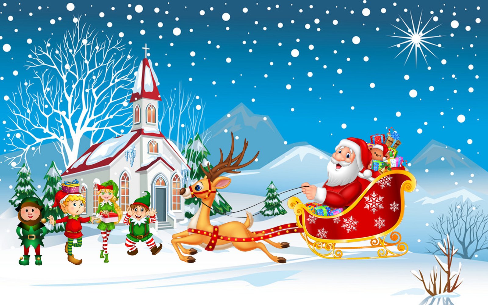 Happy Christmas Santa Claus With His Sleigh Gifts Merry Wallpaper